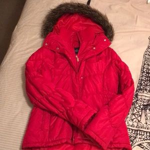A red fluffy coat
